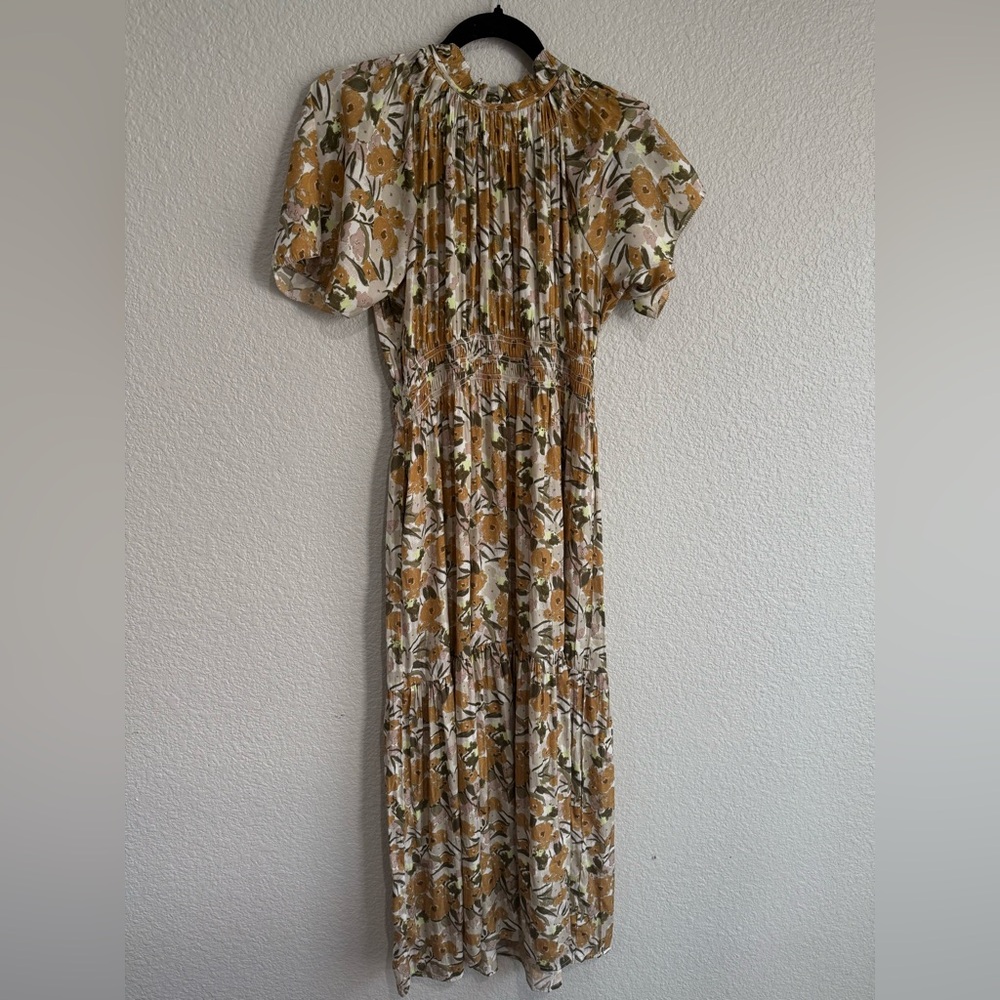 Grade and gather medium high neck Floral Yellow and White Dress - Picture 7 of 9